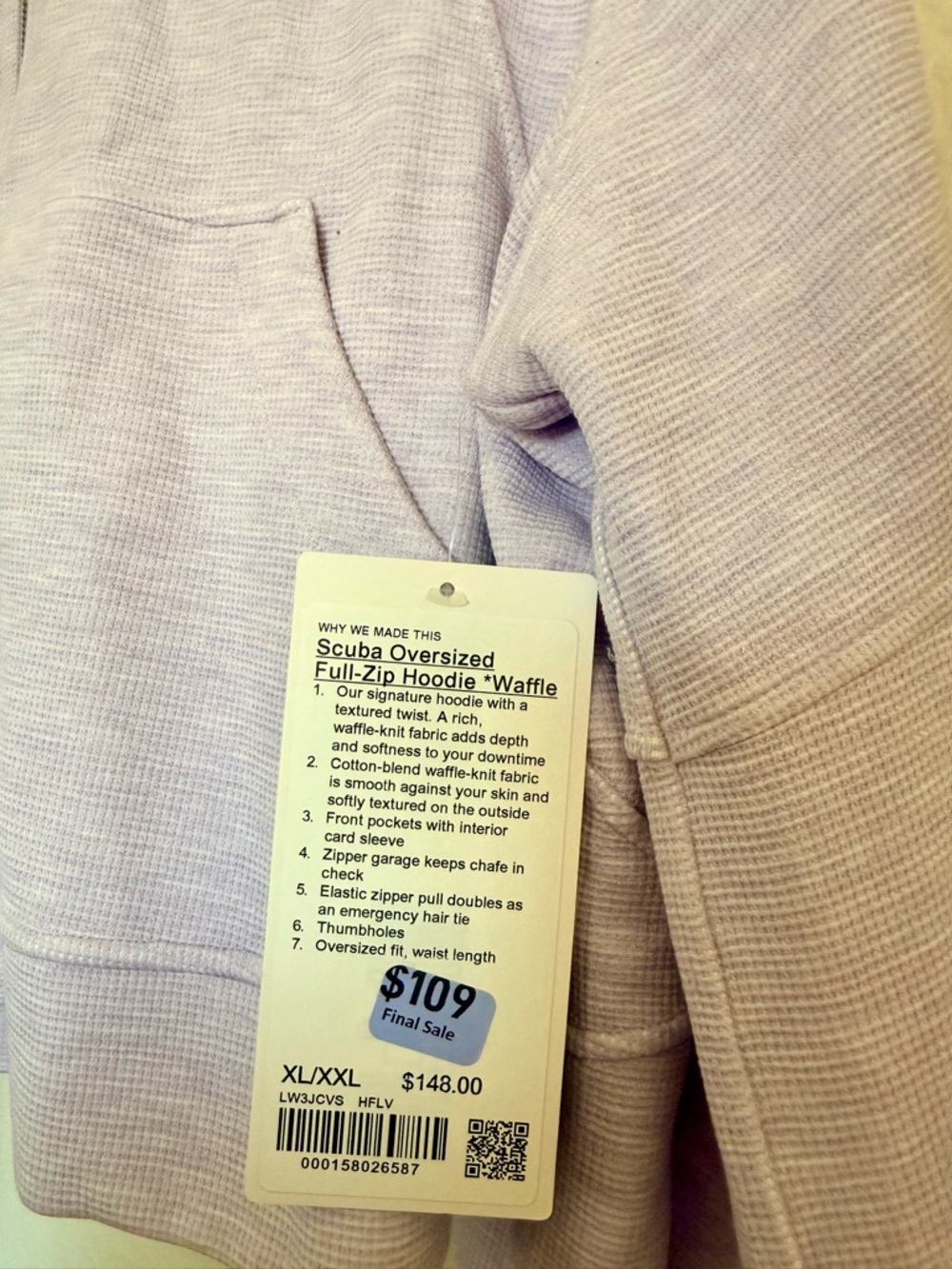 Scuba Oversized Full-Zip Waffle Hoodie - Lavender